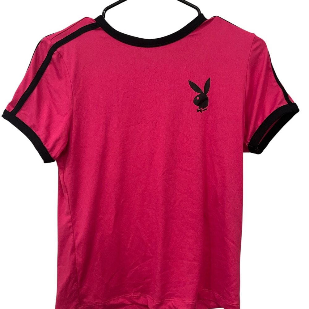 Playboy Pink Ringer T-Shirt Black Trim Bunny‎ Logo